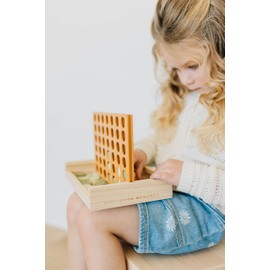 Neutral Wooden Four in a Row Game, Aesthetic Two Player Montessori Travel Board Game for Kids and Adults, Perfect Coffee Table Decor and Housewarming Gift