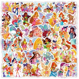60 Pieces Winx Club Vinyl Stickers for Water Bottles, Laptop, Computer, Skateboard, Cute Sticker Gift for Kids, Teens, Waterproof