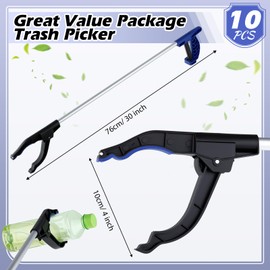 Sabary 10 Pcs Grabber Reacher Trash Pickers Bulk Christmas Elderly Winter Gifts Tool 30'' Blue Long Upper Litter Heavy Duty Handy Mobility Aids Pick up Lightweight Nonslip Claw Arm Extension Stick