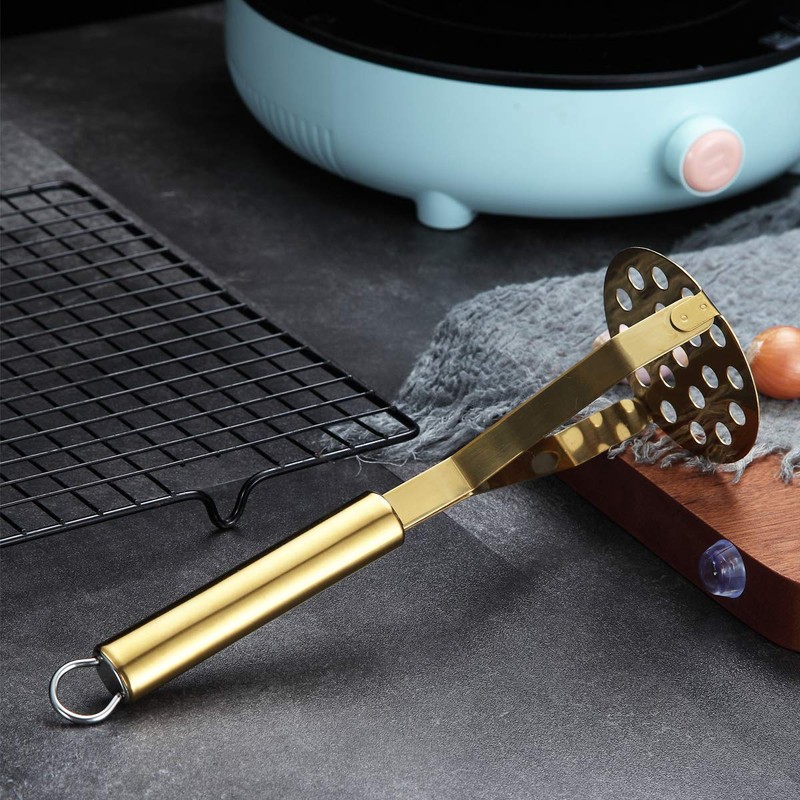 Berglander Potato Masher, Heavy Duty Stainless Steel Gold Potato Ricer