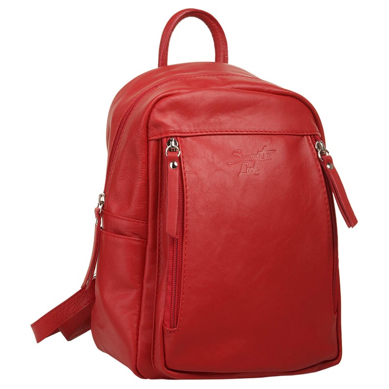Samantha Look Women's Genuine Leather Backpack | | 019574, red