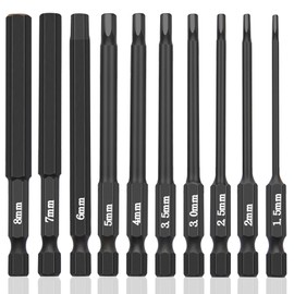 NAUIX 10 Piece Hex Head Allen Wrench Drill Bit Set, 1/4 Inch Hex Shank Metric Sizes 1.5mm to 8mm S2 Steel Allen Power Bit Set, Magnetic Tips 3 Inch Long