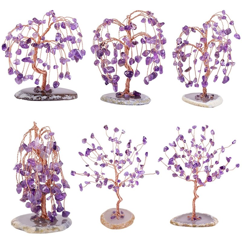 Nupuyai Crystal Silver Tree with Agate Plate, Lucky Charm Fengshui