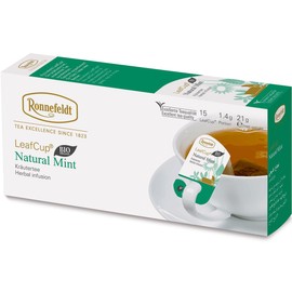 Ronnefeldt LeafCup Natural Mint – Organic Loose Leaf Peppermint Herbal Chai – Naturally Caffeine-Free – 15 Individually Wrapped Tea Bags