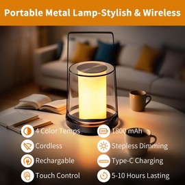 NWUNJ Black Touch Table Lamp with Dynamic Flame Effect - Portable, Rechargeable Bedside Lamp, Tap for Flickering Fire & Candle Light Modes, Dimmable for Bedroom, Camping, Gifts