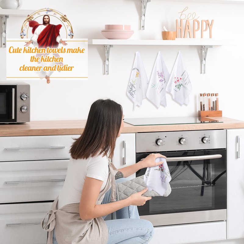 FuWeave 12 Pcs Religious Christian Kitchen Dish Towel 15.7'' x