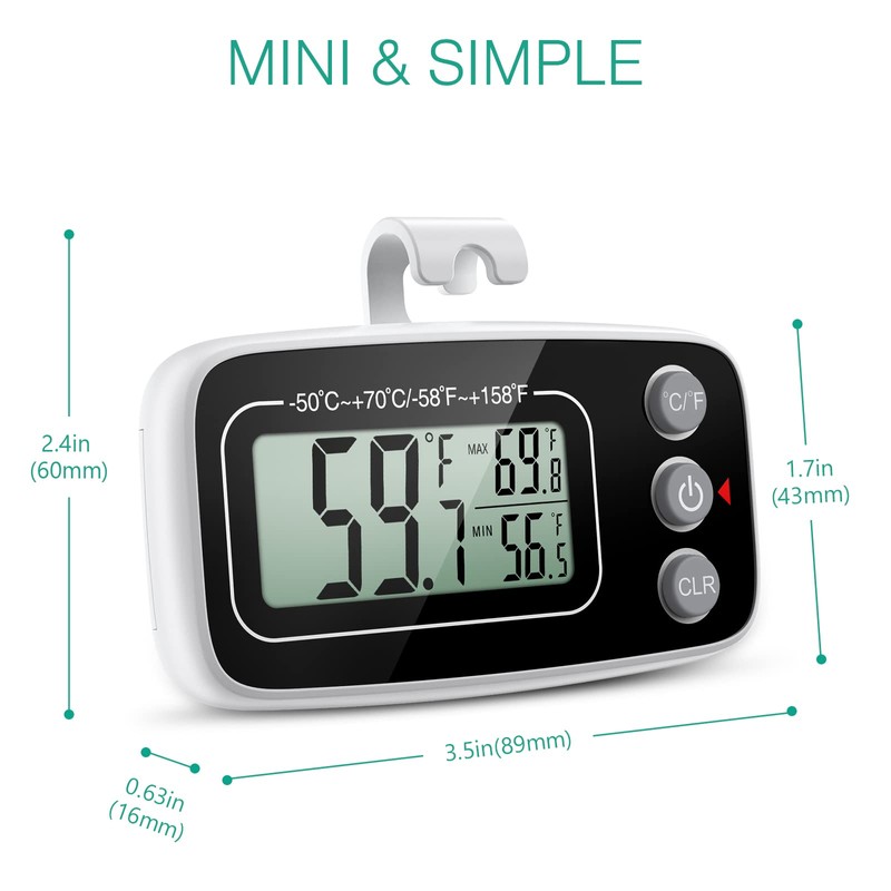 ORIA Fridge Freezer Thermometer, Digital Refrigerator Thermometer with LCD Display,
