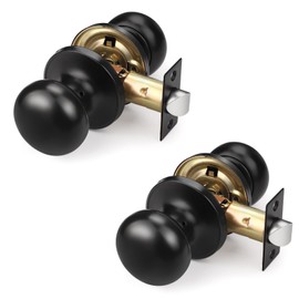 GOBEKOR 2 Matte Pack Black Interior Door Knobs Passage Door Knob Indoor Reversible Door Handles for Hall & Closet Door Non-Locking Keyless Knob