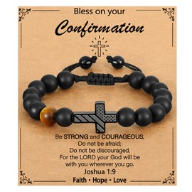 P.BLAKE Confirmation Gifts for Teenage Boys, Catholic Christian Religious Jewelry Gifts Cross Bracelet for Teens Son Grandson Brother Nephew Ages Confirmation Sponsor Decorations Ages