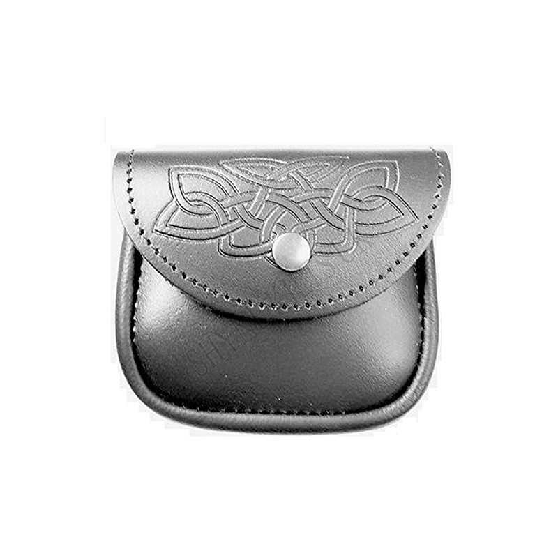 100% Black Leather Medium Belt Pouch Sporran Bag Piper Drummer