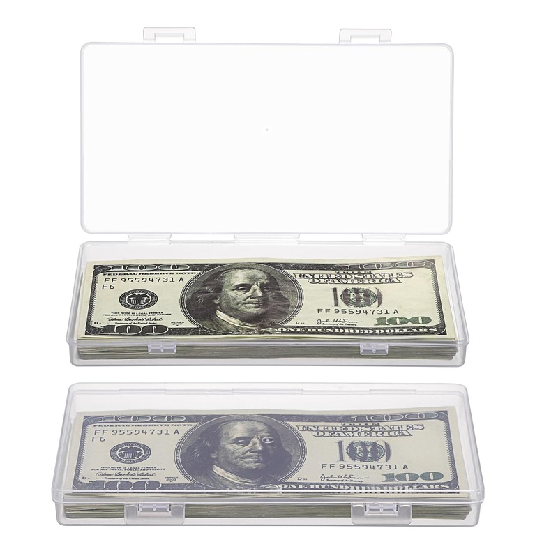 Hipiwe 2 Pack Plastic Cash Box Clear Currency Tray Rectangular