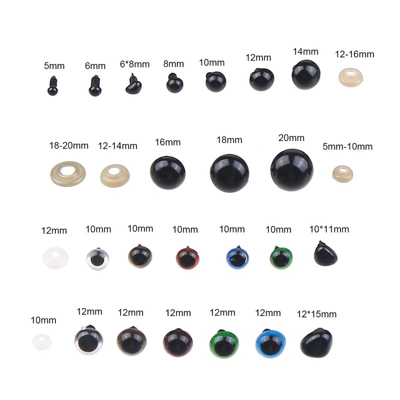 370 PCS 5mm-20mm Solid Black Eyes with Washers, Colorful Craft