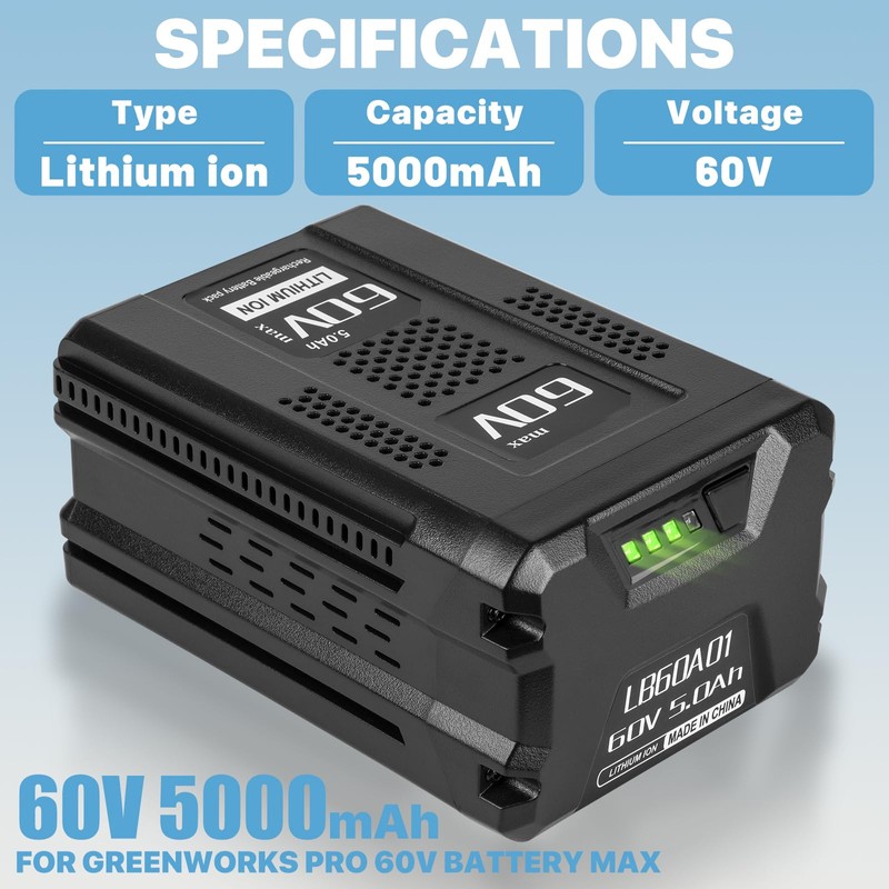 DONGPUCUN 60V 5.0Ah Lithium Battery for Greenworks 60V Battery LB60A00