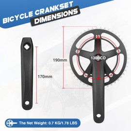 Crankset 46T 170mm Universal Square Crankset Set 170MM Crank Arm Aluminium Alloy Arm for Single Speed Bike Fixed-Gear Bike E-Bike Road Bike Cruiser Bike
