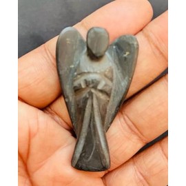 Black Shungite Angel | Black Shungite Crystal Angel | Black Shungite Angel Figurine | Black Shungite Pocket Angel | Removal of Negative Energy & Stress, 2"