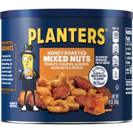 PLANTERS Mixed Nuts Honey Roasted, Party Snacks, Plant-Based Protein, 10 oz Canister (Pack of 6)