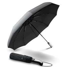 WALKINGLINE The Original! German Brand - Umbrella Storm Proof with Ergonomic Handle - Umbrella for Children and Adults - Umbrella Small - Pocket Umbrella Black Open-Close Automatic, black
