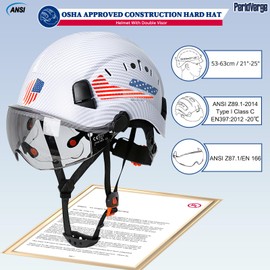 Perldverge Construction Hard Hat with Visor - Matte White Carbon Fiber Hard Hat OSHA Approved With Face Shield and Visor, Construction/Forestry/Arborist Safety Helmet Meets ANSI Z89.1, Type 1, Class C