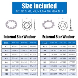 Hilitchi 400-Pcs [8-Size] 304 Stainless Steel External Internal Tooth Star Lock Washers Assortment Kit - Included: M2 M3 M4 M5 M6 M8 M10 M12