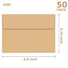 50 Packs of 4X6 Envelopes for Invitation, A6 Kraft Envelopes Self Seal for Cards, Photos, Wedding, Birthday, Party, Babay Shower (brown)