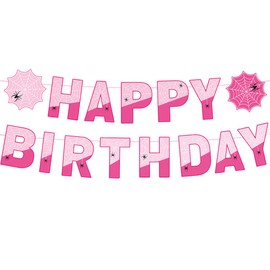 Ghost Spider Web Birthday Party Banner, Pink Spider Banner Flags Pre-strung Spider Web Birthday Flags Sign Party Supplies (pink)