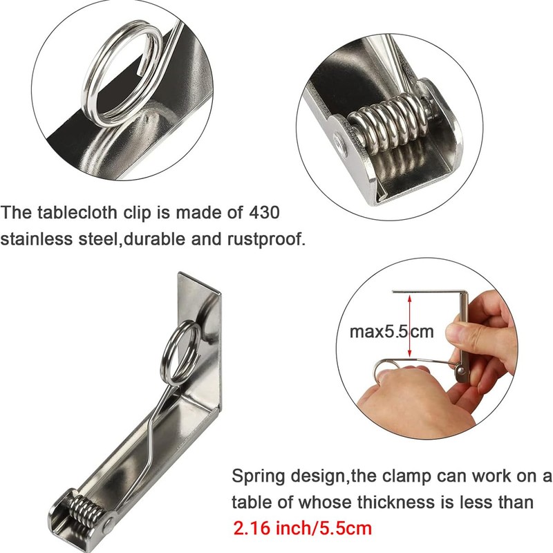 AIMALL 6pcs Stainless Steel Tablecloth Clip, 2.87x2.4x0.67in, High Strength Elastic