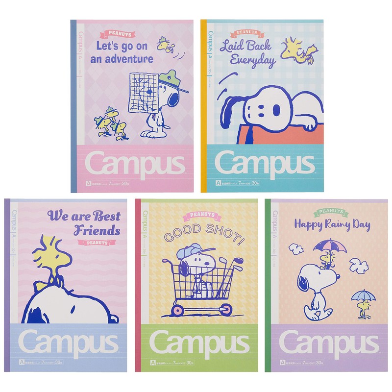 Sunstar Stationery S2637618 Snoopy Campus Notebook, Dot, A-Ruled, 5 Books