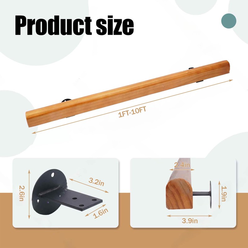 Wooden Handrails, 1-20ft Non-Slip Staircase Handrail, for Home Garden Corridor