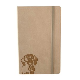 A5 Hardcover Dachshund Notebook - PU Leather, 100gsm Lined Pages, Bookmark, Dog Notebook or Journal (Beige)