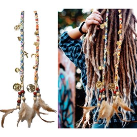 Nutty Natte 2 PCS Hippie Hair Extension Dreadlocks Hairclip Feather Beads Pendant Colorful Dread Accessory for Braids and Curls