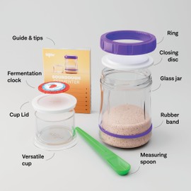 Kefirko Sourdough Fermenter, Glass Jar, Measuring Spoon, Fermentation Clock & Instruction Book, 900ml (Green, 900 ml)