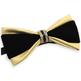 LJBFNN Mens Bow Tie, PU Leather Velvet Bow Ties With Rhinestone Decoration Adjustable Pre-Tied Bowtie for Prom Party Wedding (Gold Black)