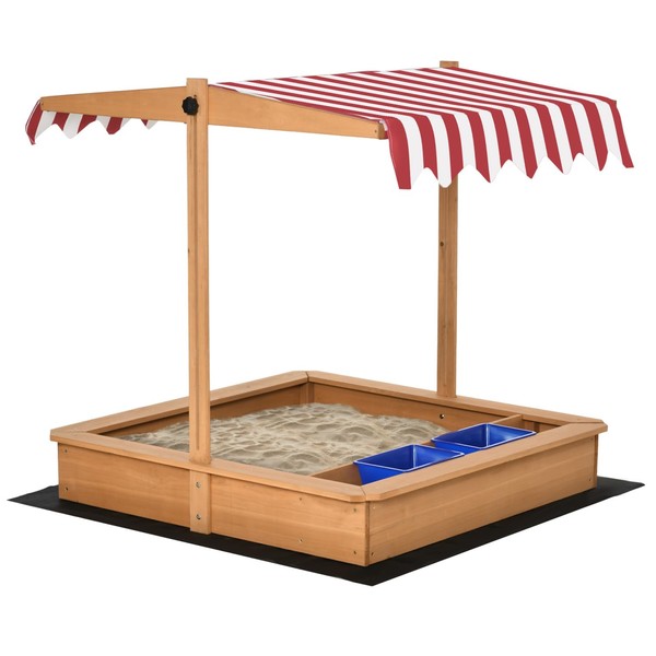 Yellow Wooden Sandbox for Kids, Outdoor Play with Adjustable Umbrella