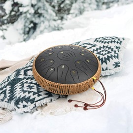 Steel Tongue Drum - 13 Inch 15 Note Tongue Drum, Handpan Musical Instrument for Adults Kids, Steel Drum with Music Book, Steel Drums Instruments with Mallet and Carry Bag, C Major (Black)