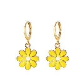 Daisy Huggie Hoop Earrings for Women Flower Dangle Drop Earrings Hypoallergenic Cute Sunflower Jewelry Gifts White Hot Pink Yellow Black Blue