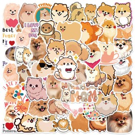 Cute Dog Pomeranian Stickers, 50PCS Kawaii Puppy Vinyl Waterproof Stickers for Water Bottle, Laptop, Phone, Luggage, Love Pomeranian Animal Decals for Teens Adults, Party Supplies (Pomeranian)