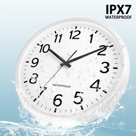 Caysie 16 Inch Sealed Large Outdoor Clock Waterproof, Silent Battery Operated Weatherproof Wall Clocks for Pool Patio Outside Home (White)