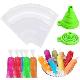 Ice Popsicle Bags,Stackable Easy Release Plastic Ice Bags, Self-Seal Freezing Maker,Cold Ice Pack Cooler Bag for Cocktail Food Wine, 240 Bags(Transparent, with 1 funnels)