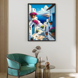 LAISLLA Paint by Numbers Adults, DIY Hand Painted Oil Painting Small Town Kit for Beginners, Painting Set with 3 Brushes, Watercolour Paints, Easy Painting by Numbers, Children, 40 x 50 cm