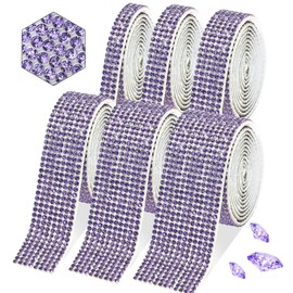 MLGDA 6 Rolls Self Adhesive Dream Purple Crystal Rhinestone Strips Diamond Ribbon Bling Gemstone Sticker Rhinestone Roll with 2 mm Rhinestone for DIY Arts Crafts,Wedding Party,Car Phone Decoration