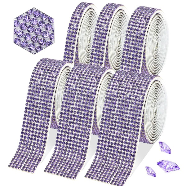MLGDA 6 Rolls Self Adhesive Dream Purple Crystal Rhinestone Strips