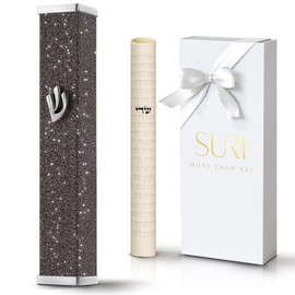 SURI White Modern Mezuzah Case,Self Stick Mezuzah with Scroll for Door, 4" Mezuzah Waterproof and Weatherproof for Outdoors (Sparkling Dark)