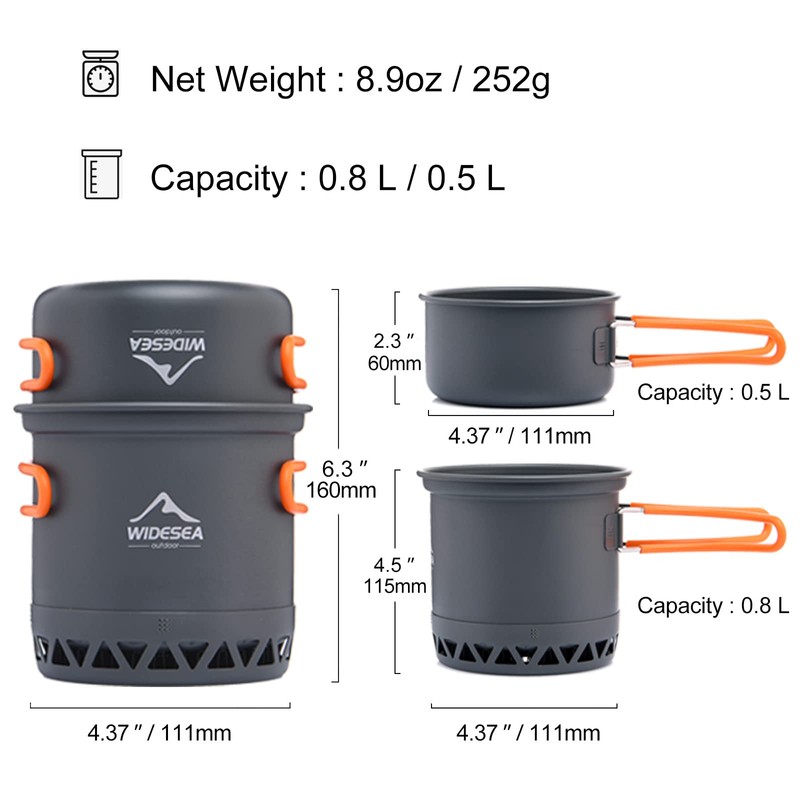 Widesea Camping Cookware Outdoor Pot Pan Cooking Equipment Heat Exchange