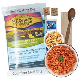 Heaven's Harvest Self-Heating Emergency Meal Kit (10 Year Shelf Life) — Tastier than MRE Meals & Ready-To-Eat in Minutes! Just add water to activate the “cooking” process. (Lasagna w/Sausage) (Single)