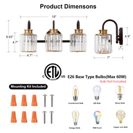 ALAISLYC ORB Bathroom Light Fixtures with K9 Crystal Lampshade Bathroom Lighting Over Mirror Vanity Lights for Living Room,Bedroom,Restroom,Hallway 3 Lights