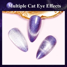 MIZHSE Cat Eye Gel Nail Polish, Aurora Purple Magnetic Gel Polish with Magnet Stick, Shiny Glitter Cateye Nail Gel Soak Off Nail Art Manicure Home