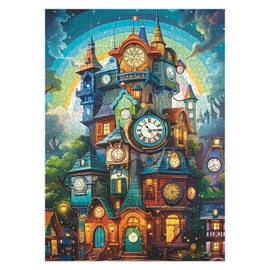 Clock House Puzzles for Adults 1000 Pieces, Impossible Magic Forest Jigsaw Puzzle，Difficult Family Cool Rainbow Clock Tower Puzzles for Adults