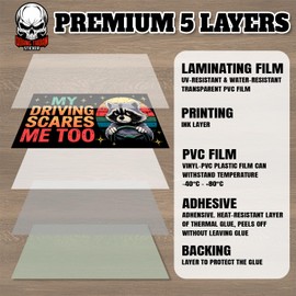 My Driving Scares Me Too | Bumper Sticker or Car Magnet | Vintage Raccoon Funny Bad Driver Tailgate Sarcastic Sticker for Cars [7.5x3.75]