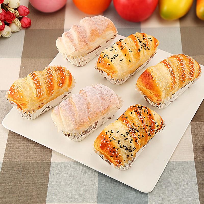 6pcs Artificial Bread Simulation Bread Model PU Long Sesame Bread