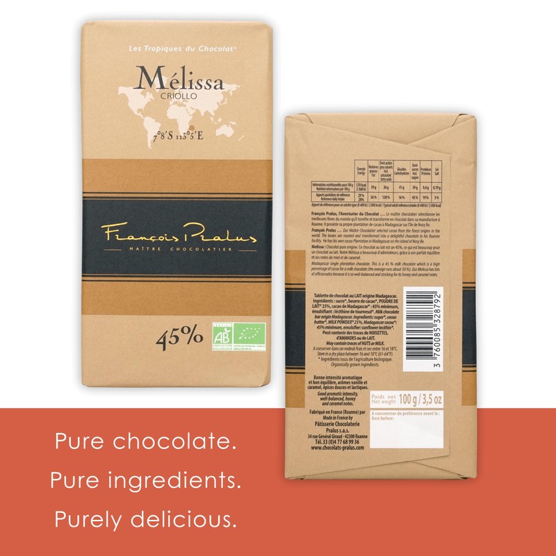 François Pralus Melissa 45% Milk Chocolate 5 Pack - French